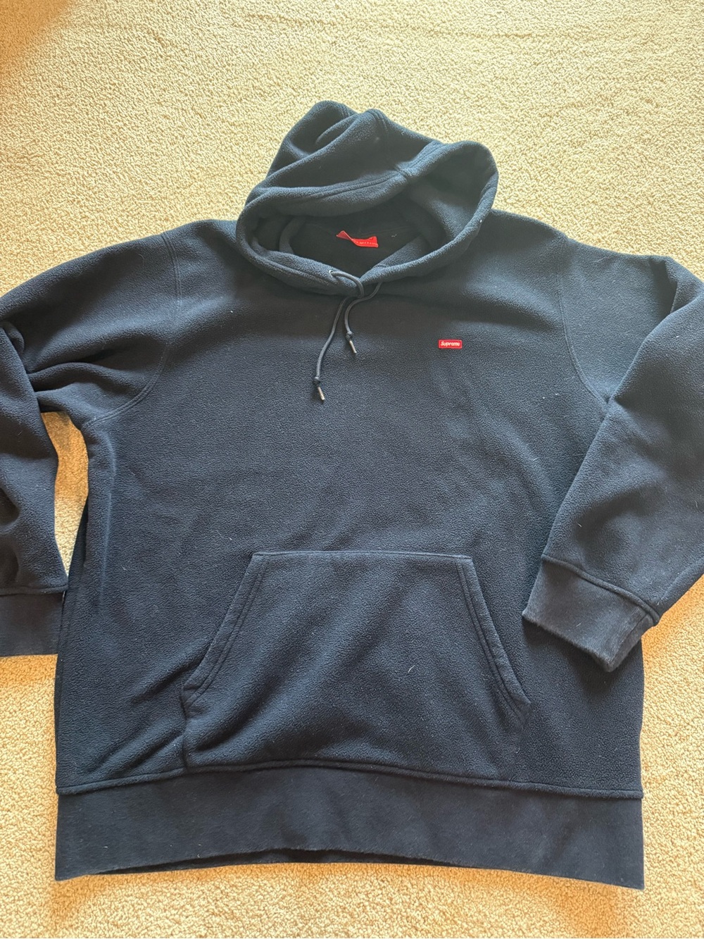 Supreme Blue Hoodie with Small Red Logo